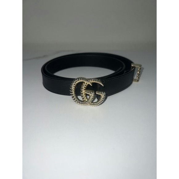 GUCCI LEATHER BELT WITH DOUBLE G TORCHON BUCKLE - Picture 2 of 6